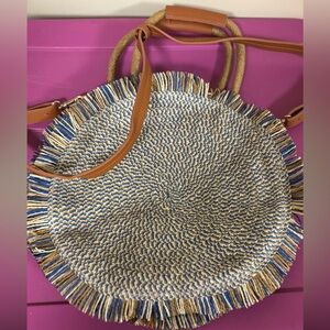 Stylish Blue and Tan Woven Women's Bag